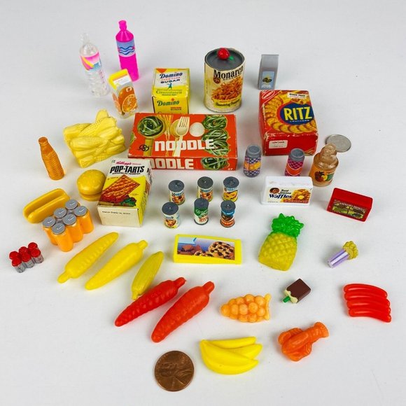 Vintage Lot of Boxed & Plastic Foods Bottles Cans Drinks Pretend Play Miniature - Picture 1 of 15